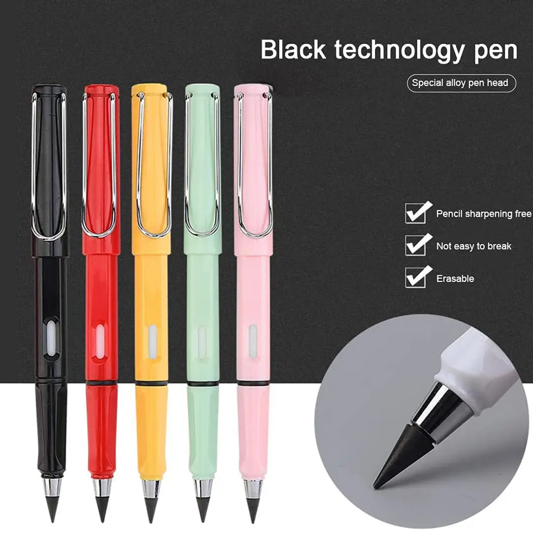 4Pcs Everlasting Reusable Pencil Inkless Pencils Eternal Portable Erasable Metal Writing Pens Infinite Replaceable Graphite Nib